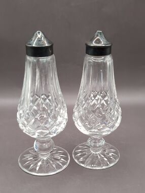Vintage Signed WATERFORD Crystal Lismore Footed Salt & Pepper Shaker Set - 6.25"